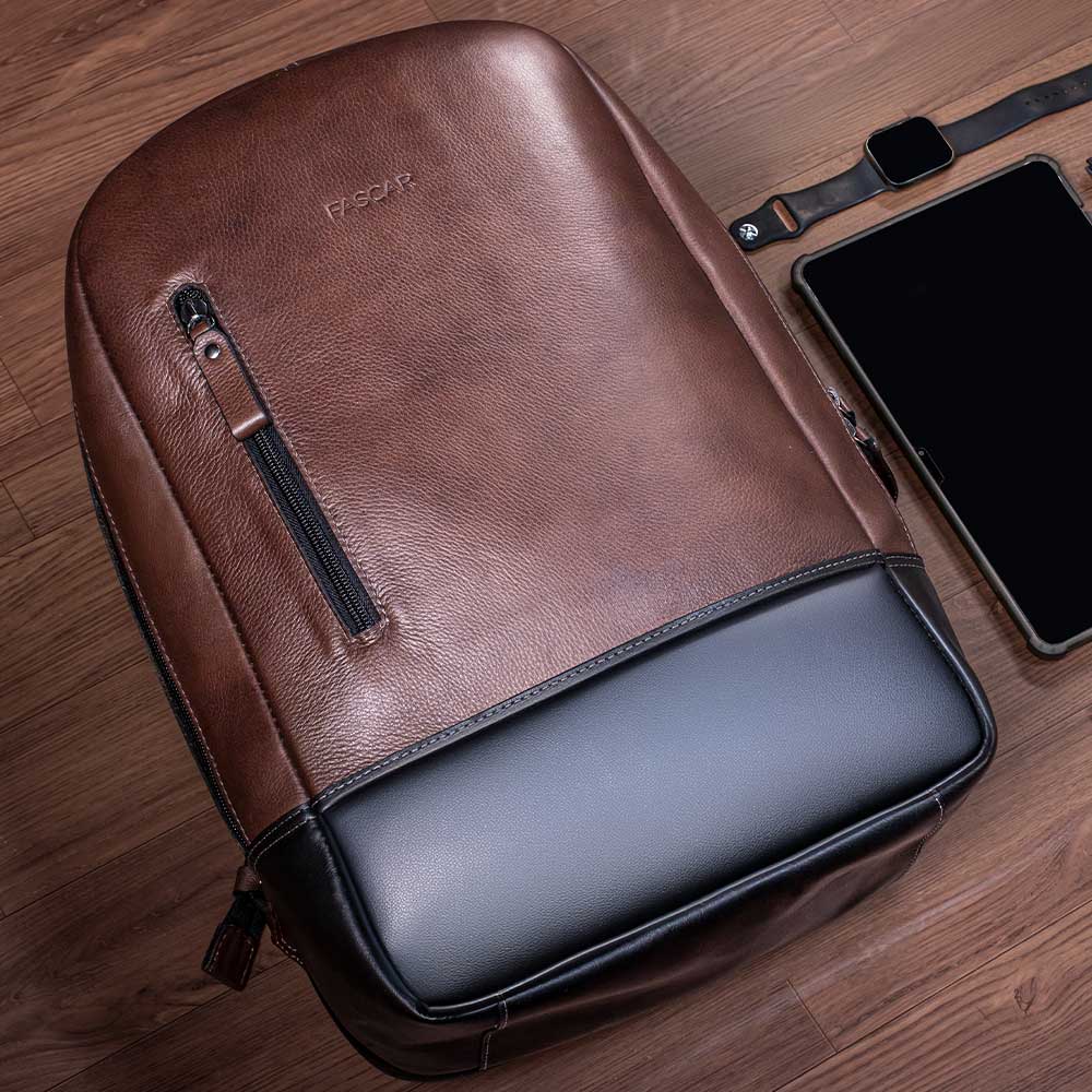 Mochila Masculina Executiva Fascar Marrom Em Couro