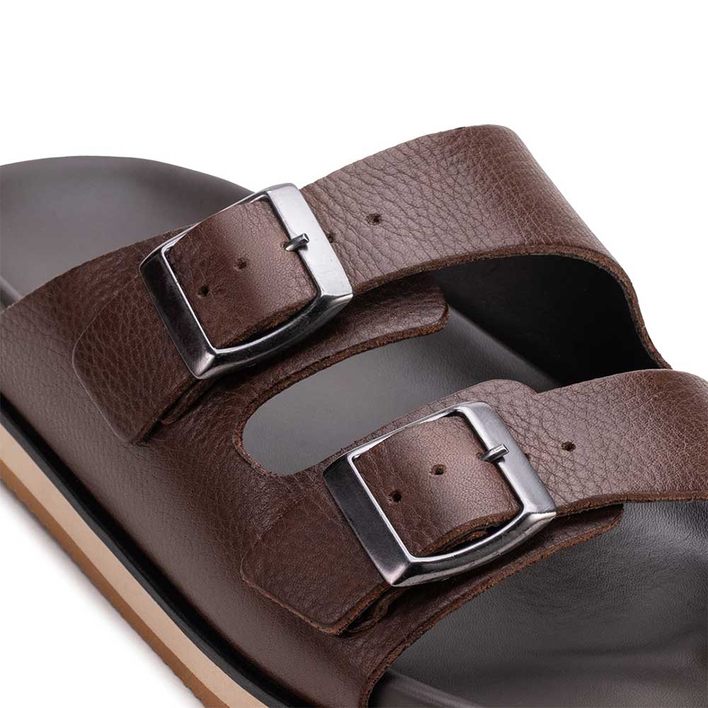 Chinelo Masculino Fascar Marrom Em Couro