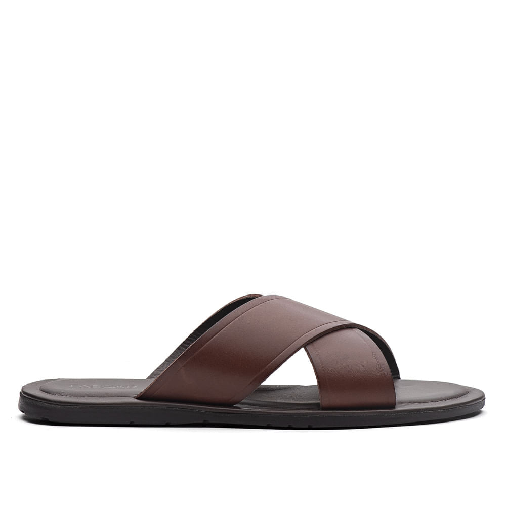 Chinelo Masculino Fascar Marrom Em Couro