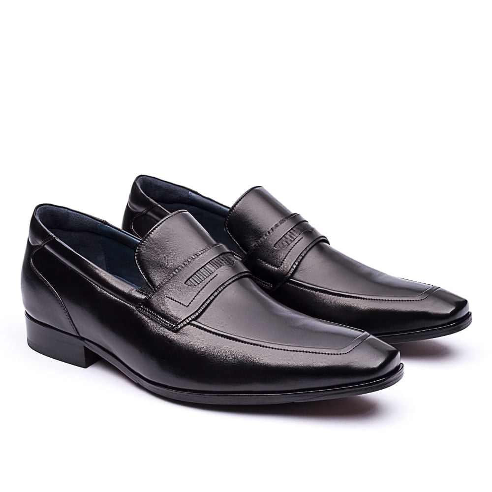 Mocassim Masculino Social Fascar Airtech Penny Loafer Preto Em Couro