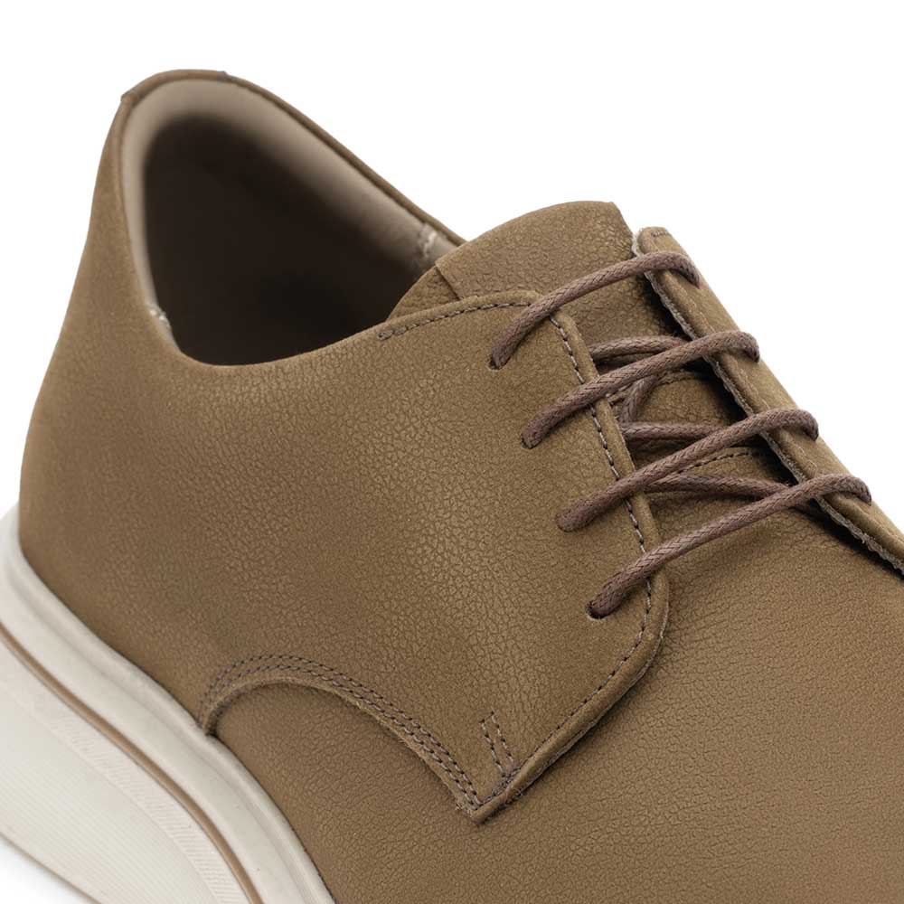 Sapato Masculino Casual Derby Fascar Caqui Em Couro