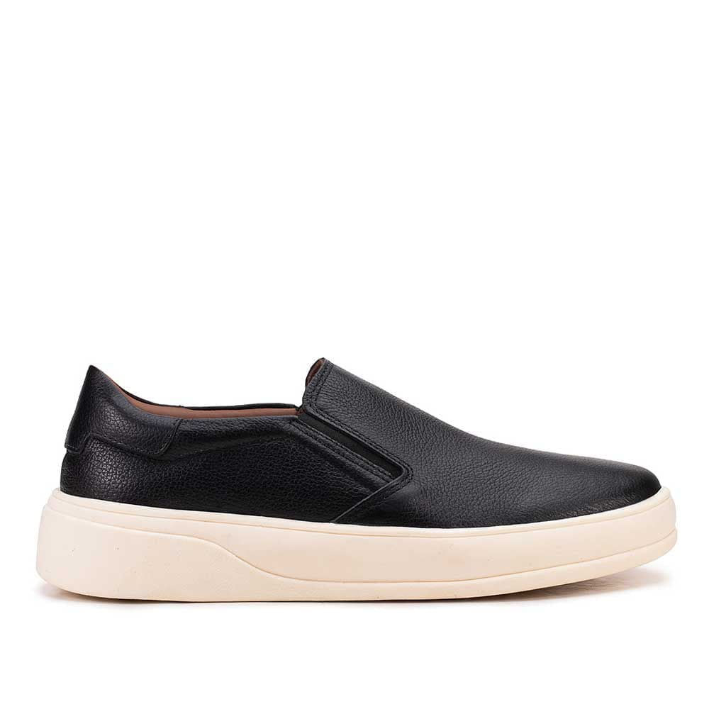 Tênis Masculino Casual Slip-On Fascar Preto Em Couro