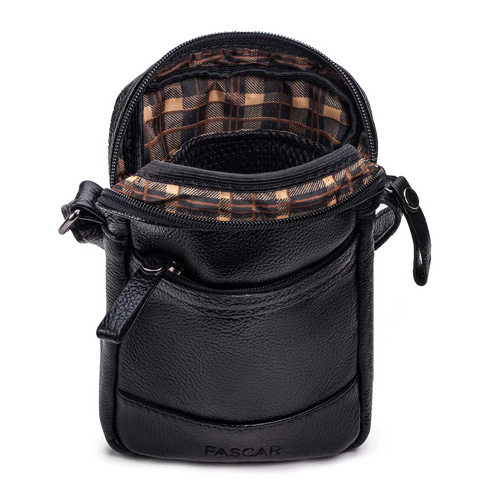 Bolsa Masculina Transversal Fascar Preta Em Couro