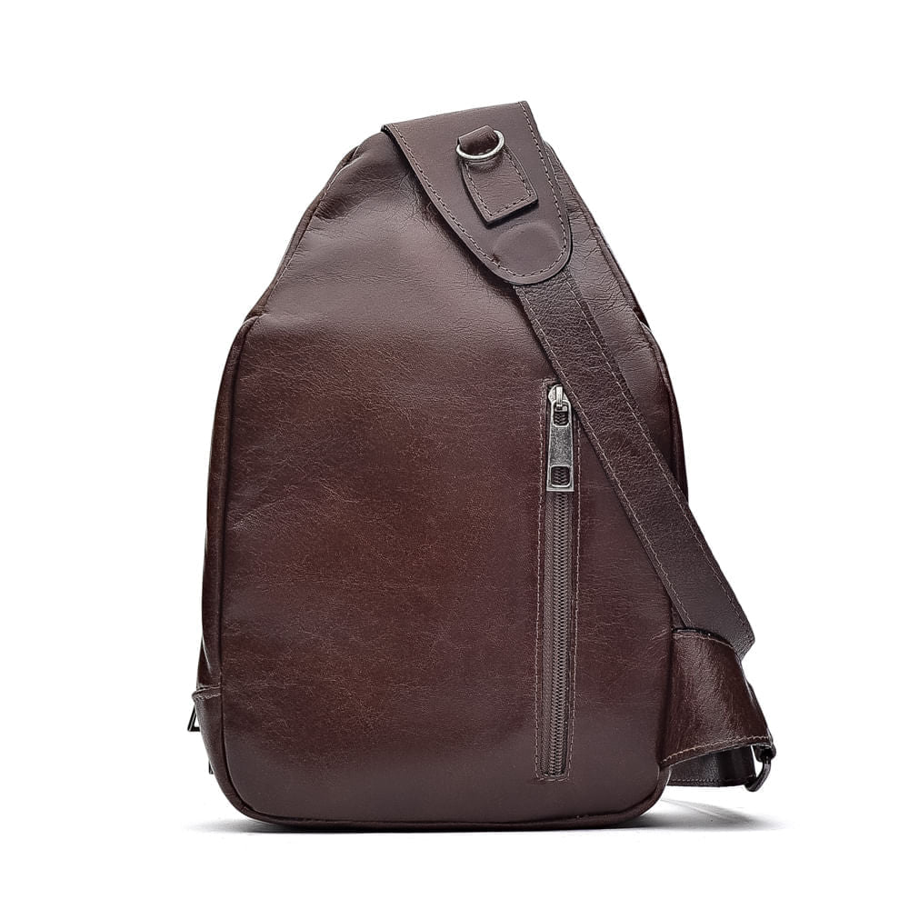 Mochila Pochete Transversal Fascar Marrom Em Couro