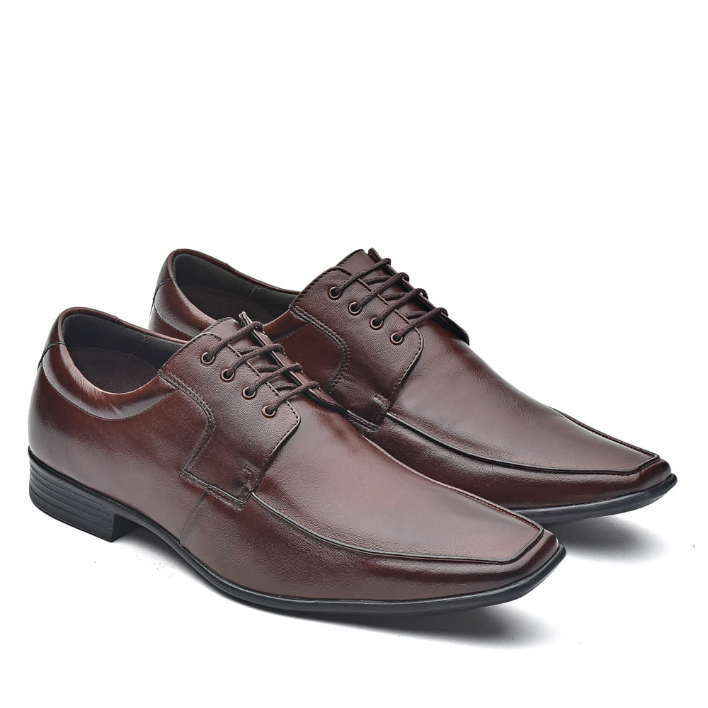 Sapato Masculino Social Fascar Lite Derby Marrom Em Couro
