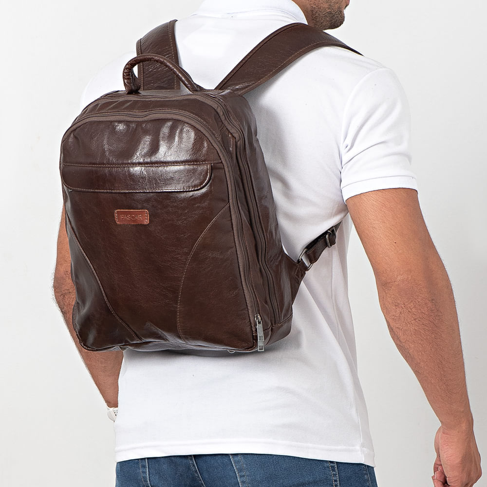 Mochila Masculina Executiva Fascar Marrom Em Couro