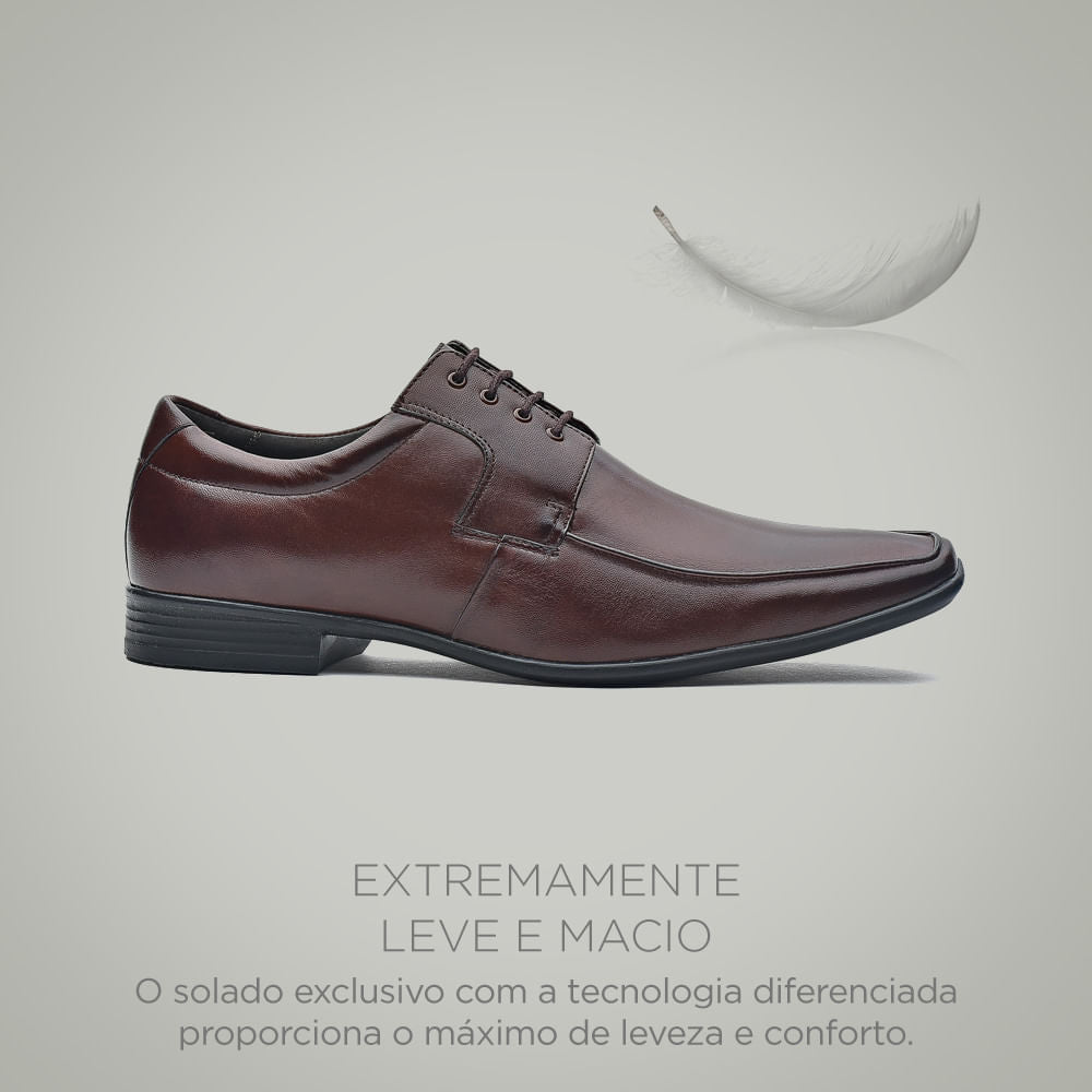 Sapato Masculino Social Fascar Lite Derby Marrom Em Couro