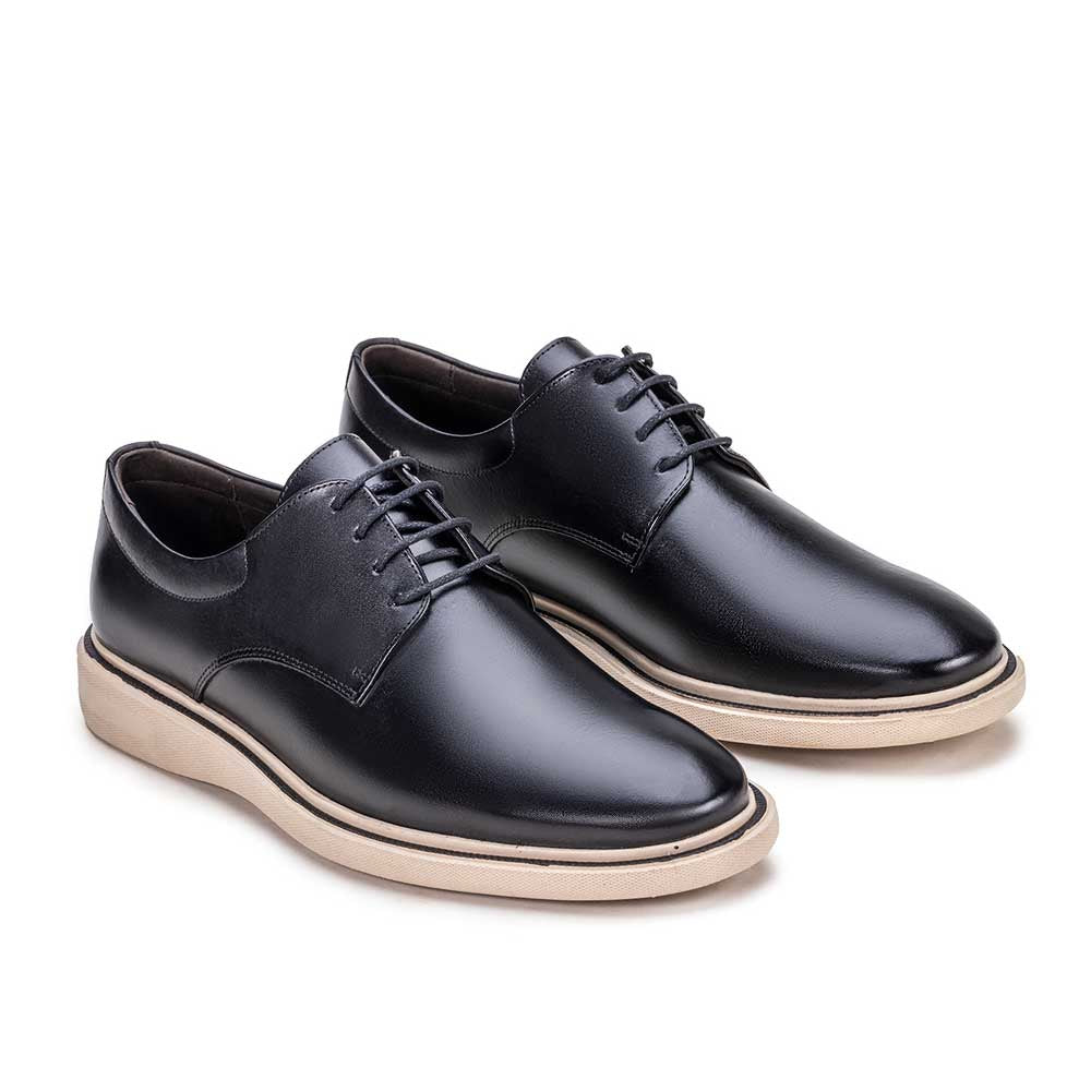 Sapato Masculino Casual Derby Fascar Mafra Preto Em Couro