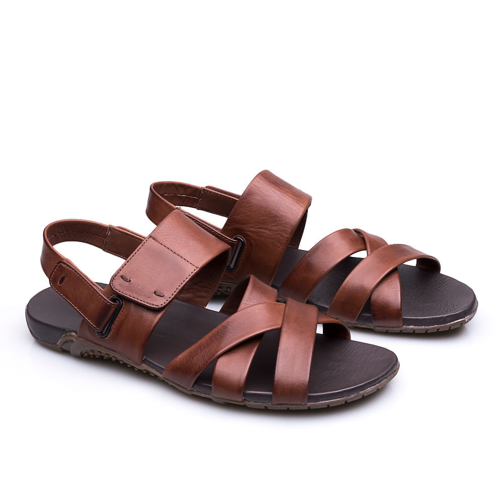 Sandália Masculina Fascar Marrom Em Couro