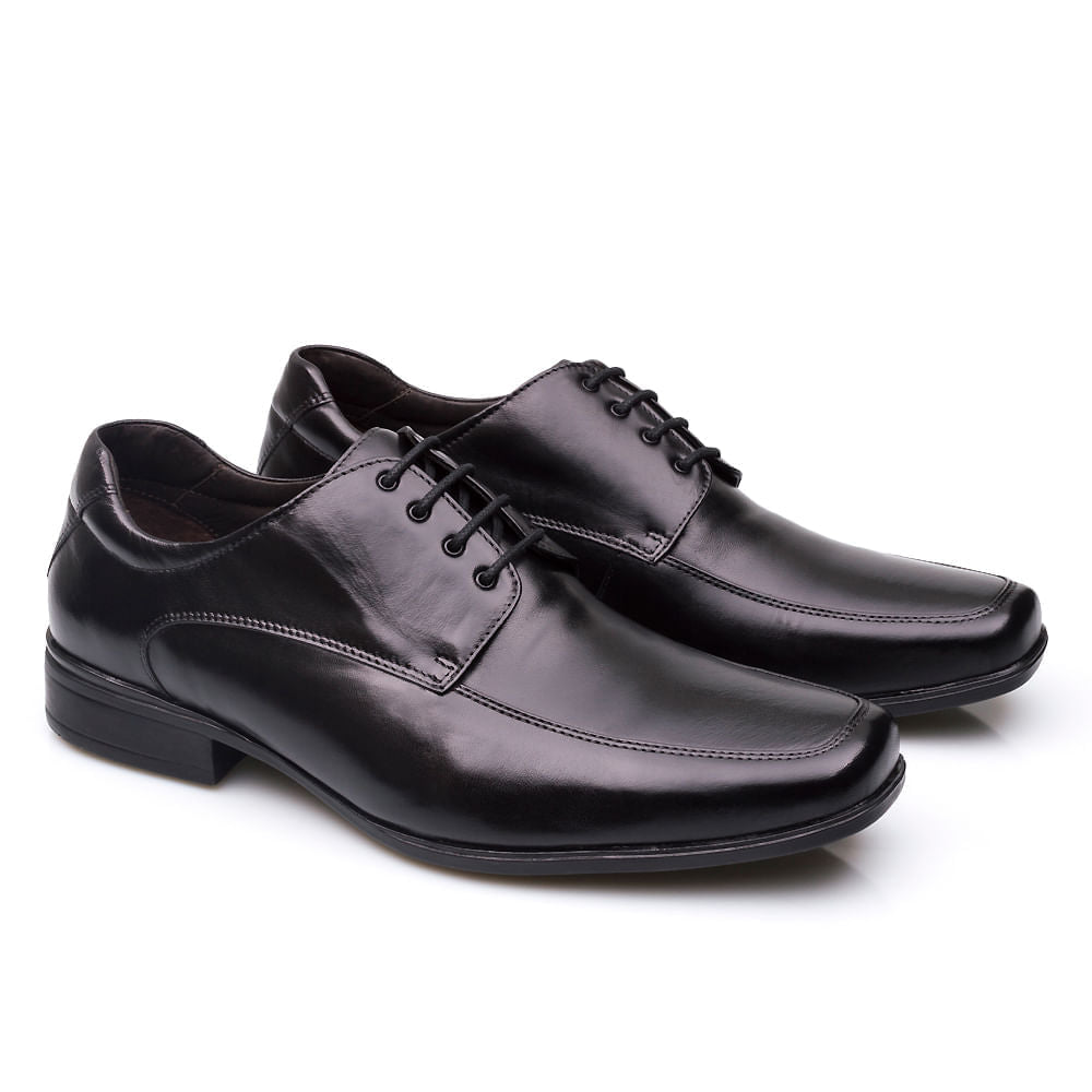 Sapato Masculino Social Fascar Active Air Flow Derby Preto Em Couro