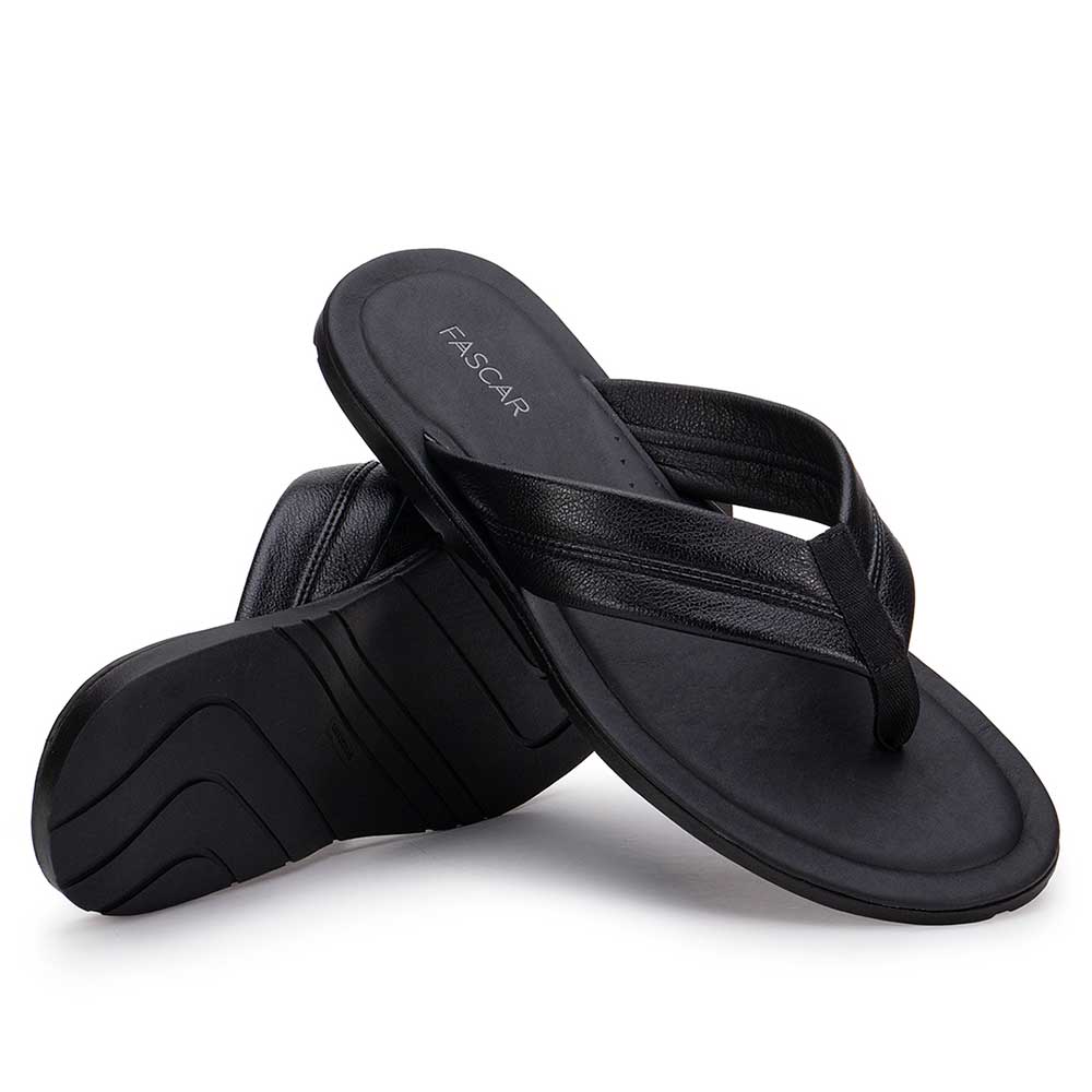 Chinelo Masculino Fascar Preto Em Couro