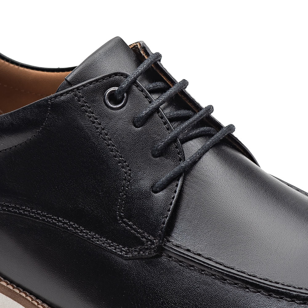 Sapato Masculino Casual Fascar Lite Derby Preto Em Couro
