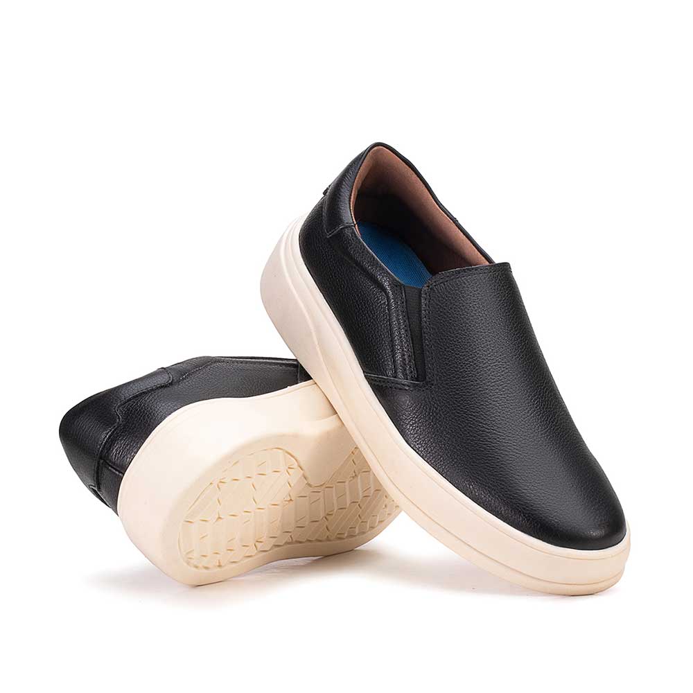 Tênis Masculino Casual Slip-On Fascar Preto Em Couro