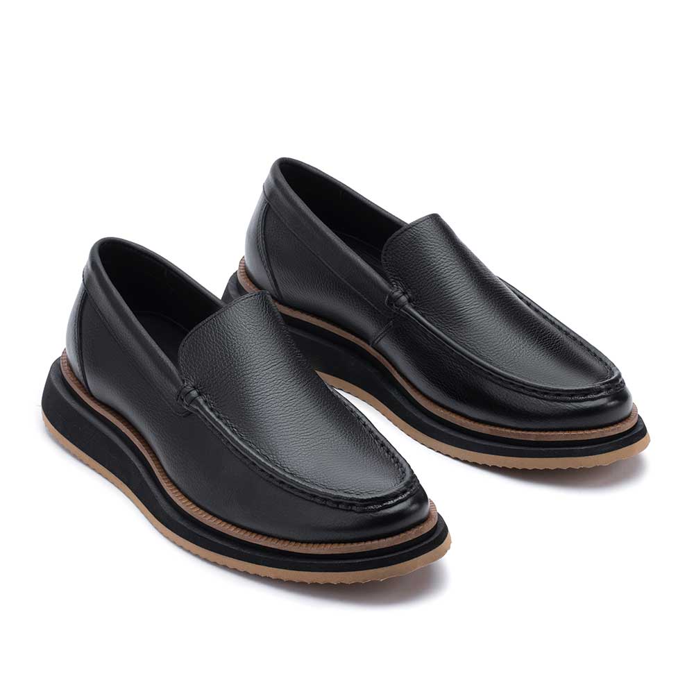 Mocassim Masculino Casual Fascar LITE Preto em Couro