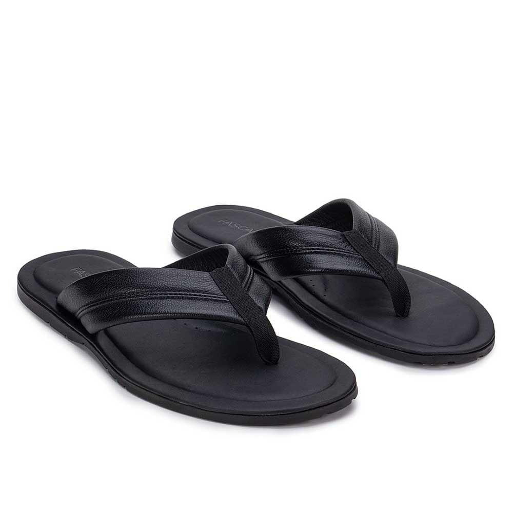 Chinelo Masculino Fascar Preto Em Couro