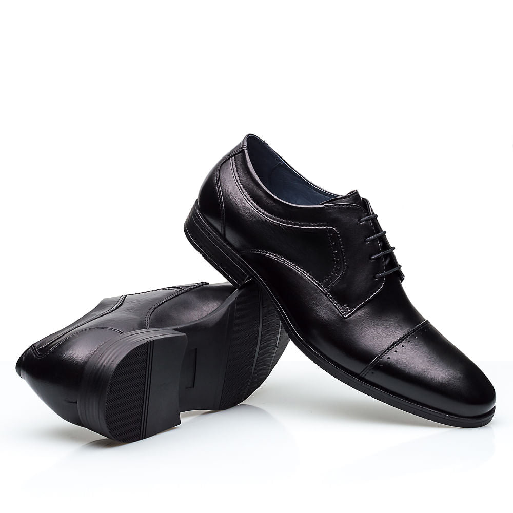 Sapato Masculino Social Fascar Derby Cap Toe Preto em Couro