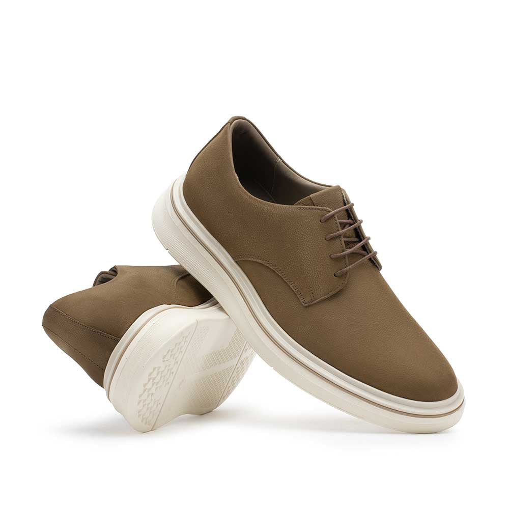 Sapato Masculino Casual Derby Fascar Caqui Em Couro