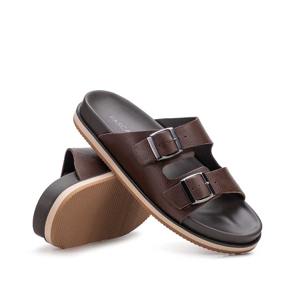 Chinelo Masculino Fascar Marrom Em Couro