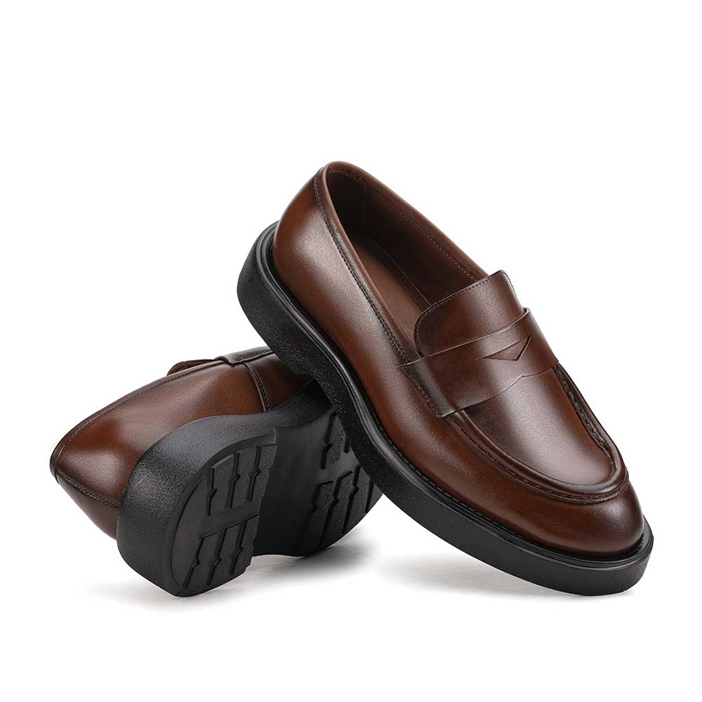 Mocassim Masculino Social Fascar LITE Penny Loafer Marrom em Couro