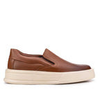 Tênis Masculino Casual Slip-On Fascar Marrom Em Couro