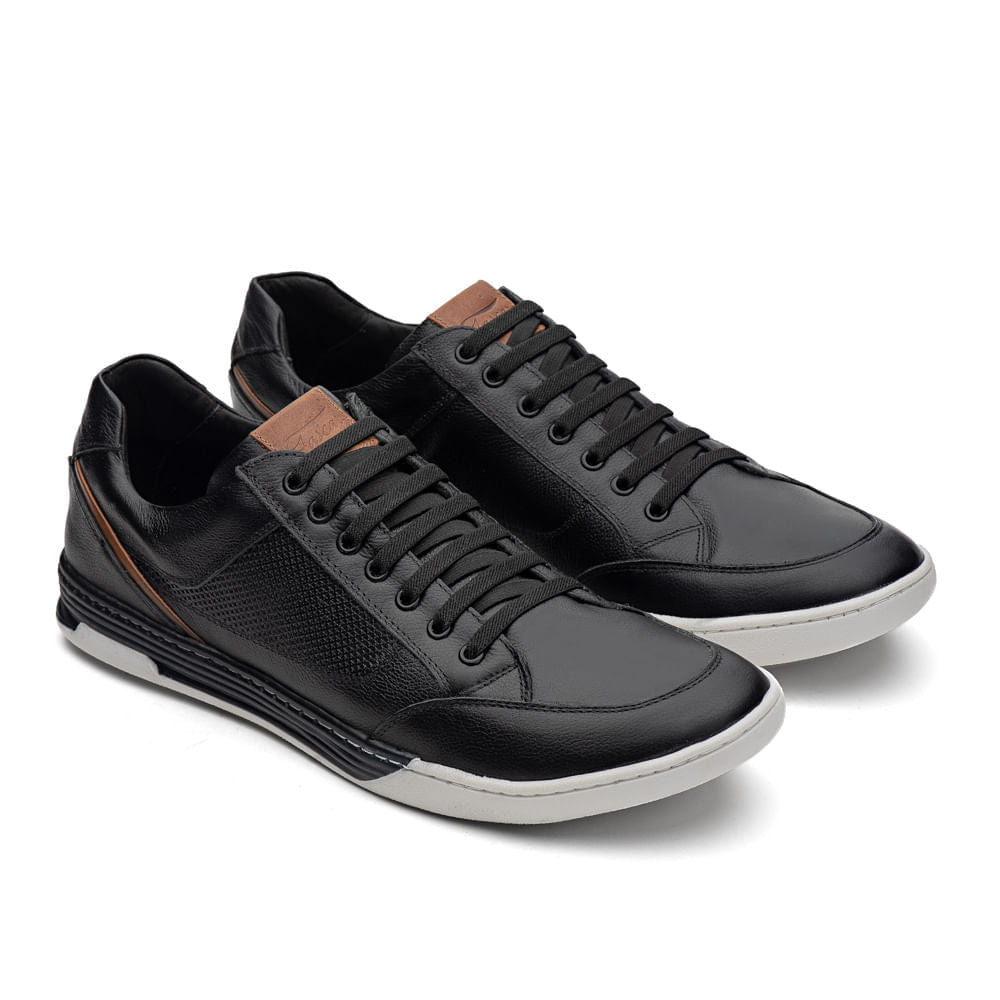 Sapatênis Masculino Casual Fascar Izi Preto Em Couro
