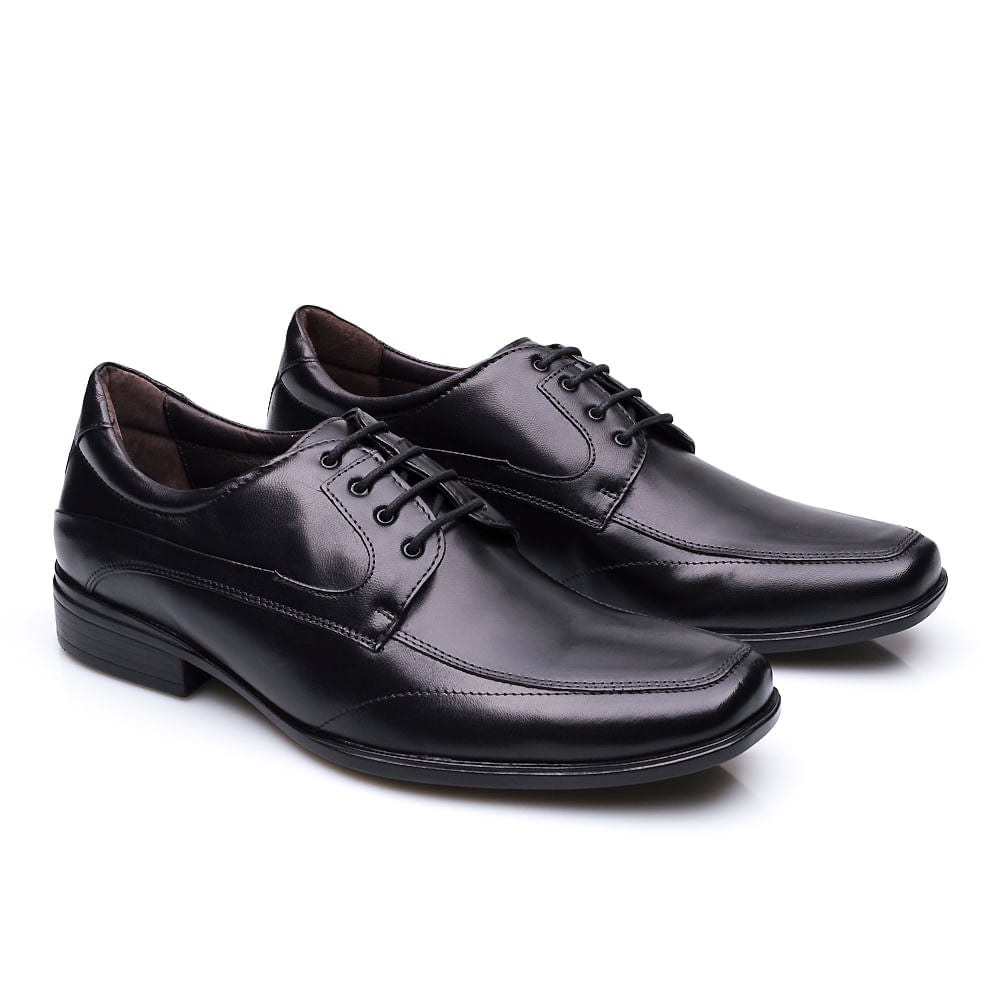 Sapato Social Derby Em Couro Alto Conforto Preto Tamanho Grande-Active Air Flow