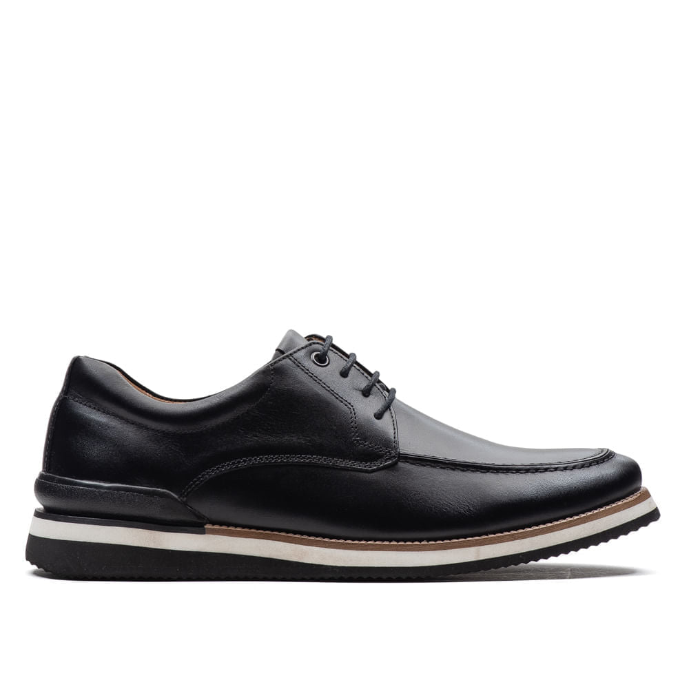 Sapato Masculino Casual Fascar Lite Derby Preto Em Couro