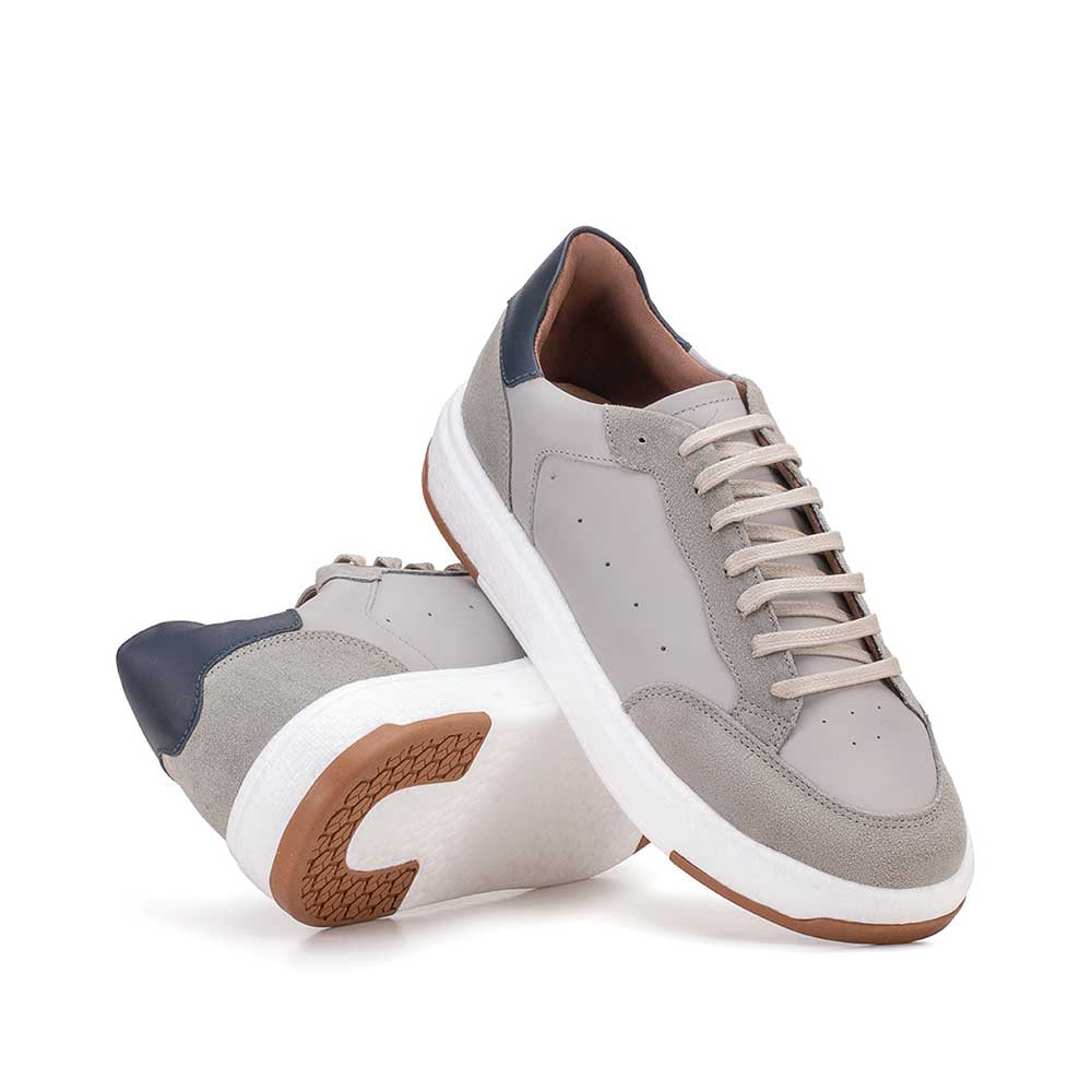 Tênis Masculino Casual Fascar Cinza Em Couro