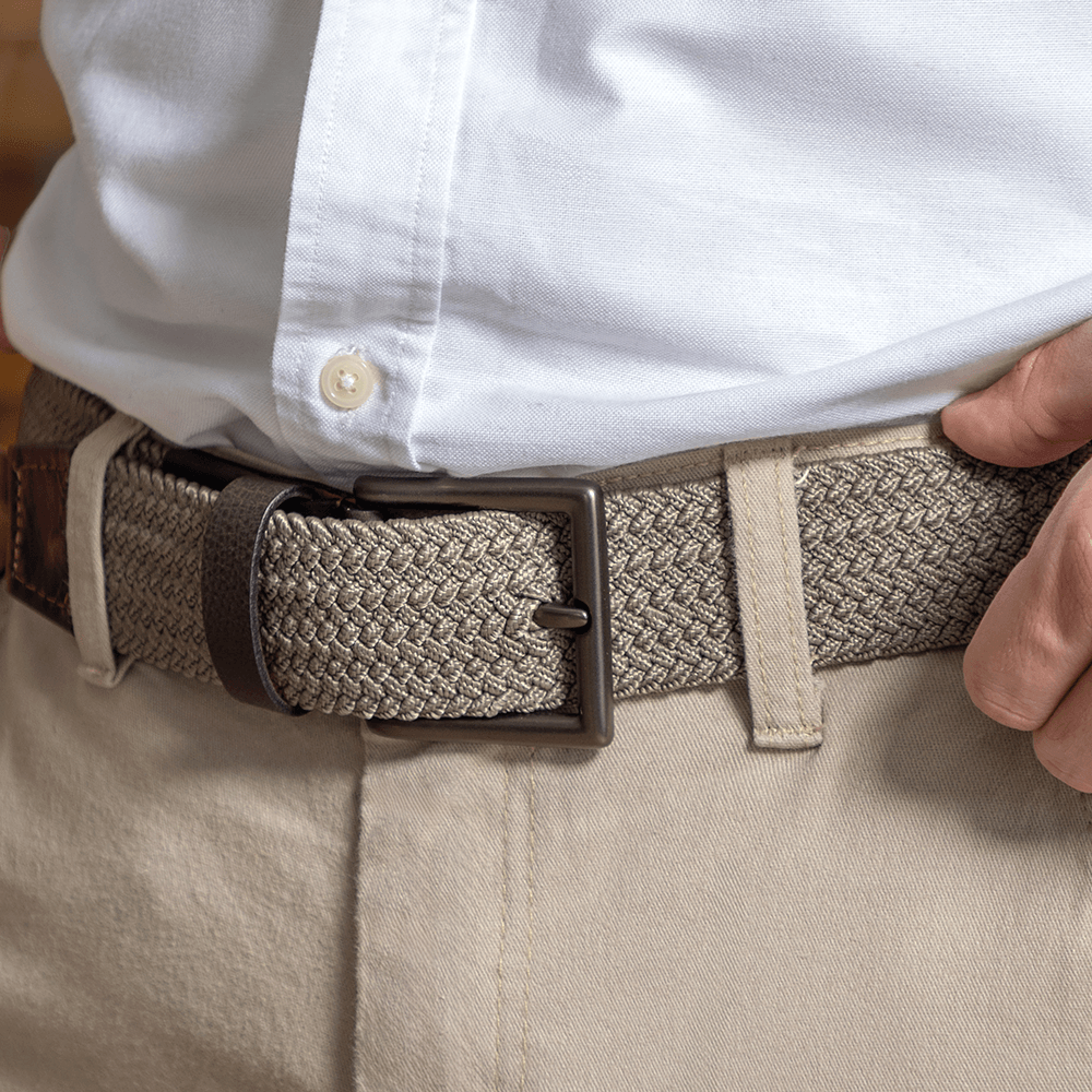 Cinto Masculino Casual Fascar Cinza Em Elástico e Couro