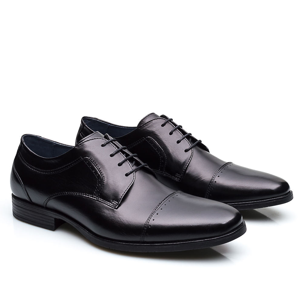 Sapato Masculino Social Fascar Derby Cap Toe Preto em Couro