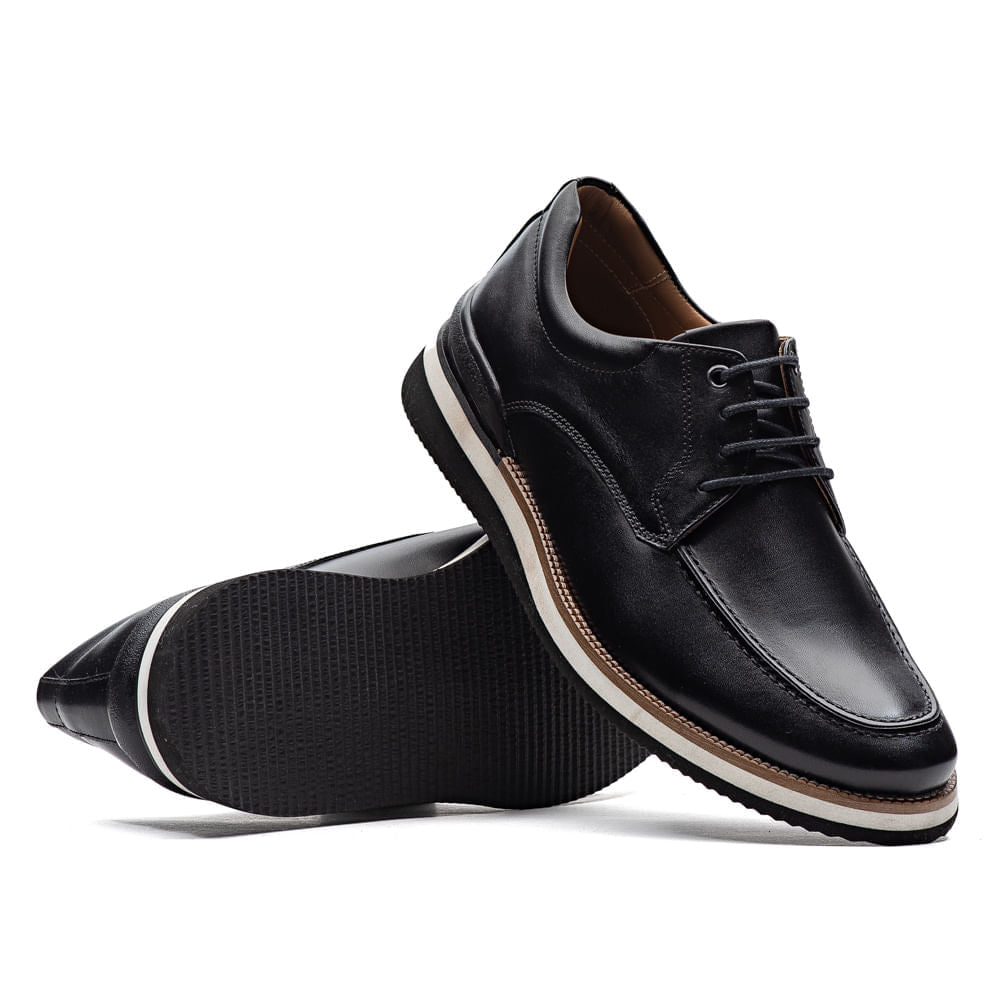 Sapato Masculino Casual Fascar Lite Derby Preto Em Couro