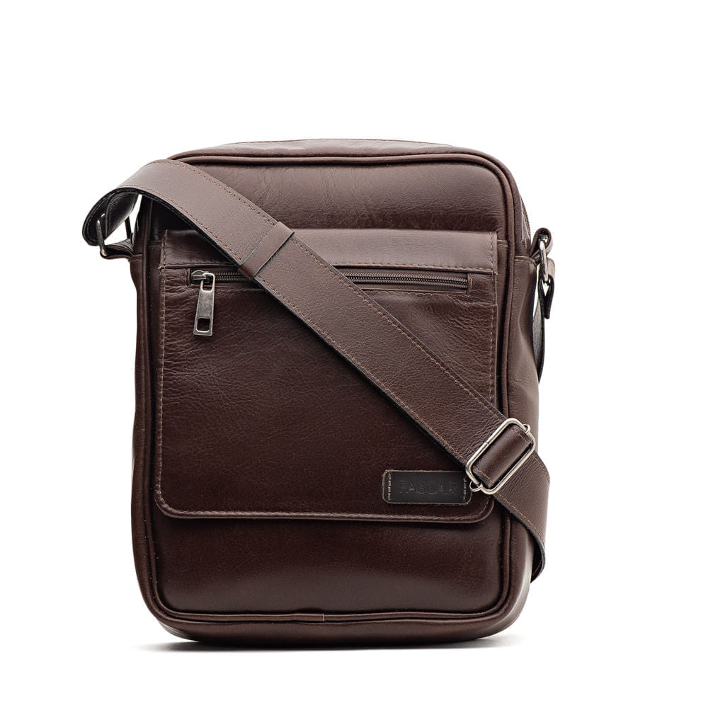 Bolsa Masculina Transversal Fascar Marrom Em Couro