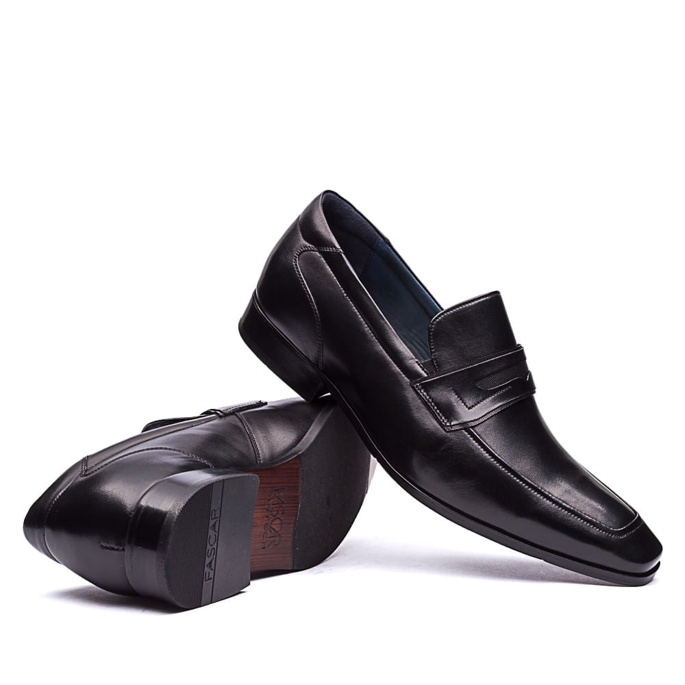 Mocassim Masculino Social Fascar Airtech Penny Loafer Preto Em Couro