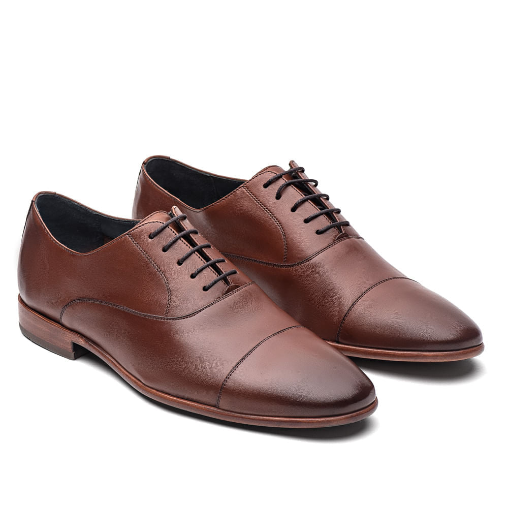 Sapato Masculino Social Fascar Oxford Cap Toe Marrom Em Couro