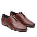 Sapato Masculino Social Fascar Oxford Cap Toe Marrom Em Couro