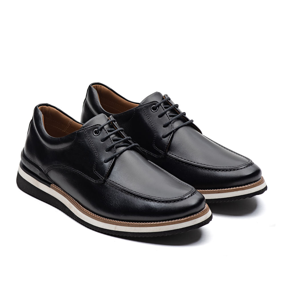 Sapato Masculino Casual Fascar Lite Derby Preto Em Couro