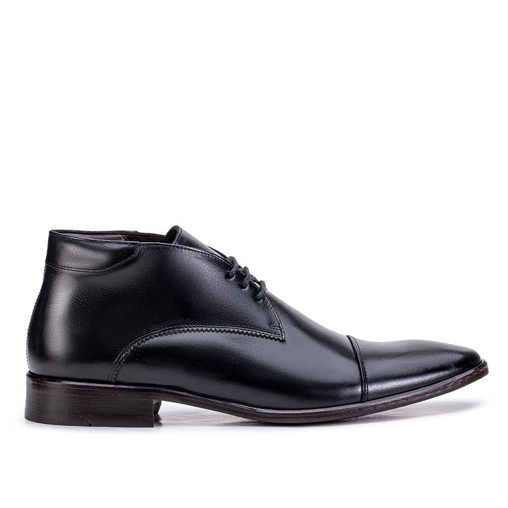 Bota Masculina Social Fascar Cap Toe Preta Em Couro
