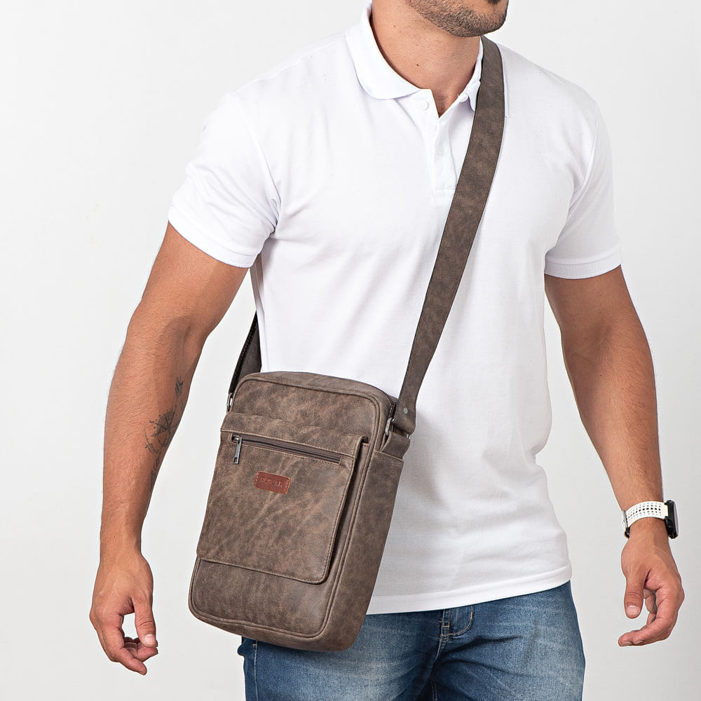 Bolsa Masculina Transversal Fascar Marrom Em Couro