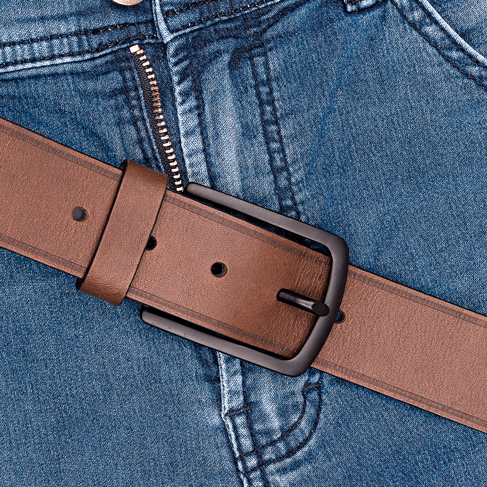 Cinto Masculino Casual Fascar Marrom Em Couro