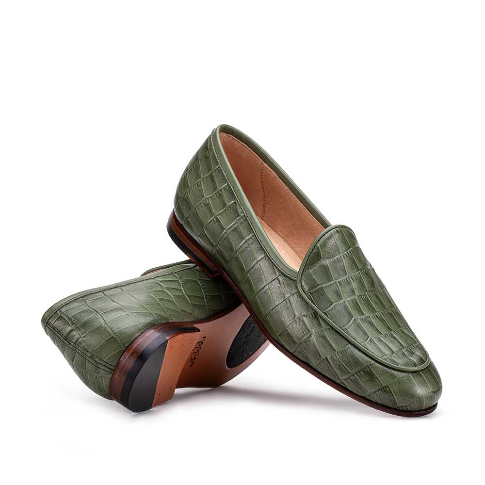 Mocassim Feminino Fascar Verde Sálvia Salto Baixo Em Couro