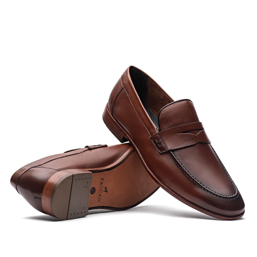 Mocassim Masculino Social Fascar Penny Loafer Marrom Em Couro