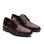 Sapato Masculino Social Fascar Derby Cap Toe Marrom Em Couro