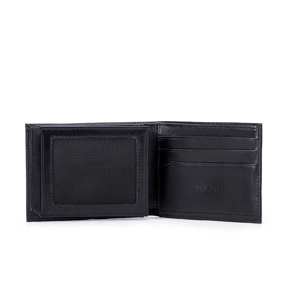 Carteira Masculina Fascar Preta Em Couro Com Proteção Rfid