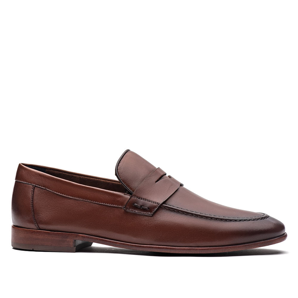 Mocassim Masculino Social Fascar Penny Loafer Marrom Em Couro