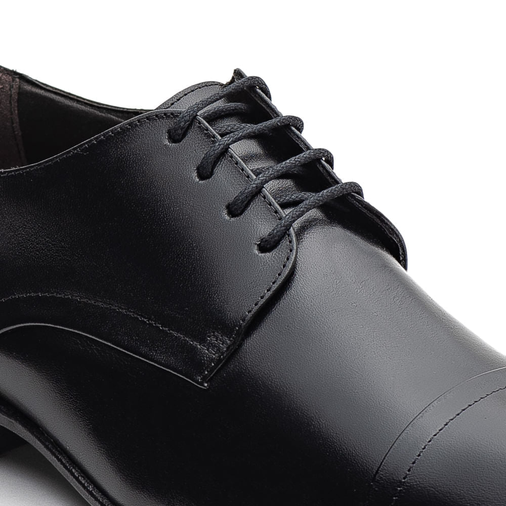 Sapato Masculino Social Fascar Derby Cap Toe Preto Em Couro