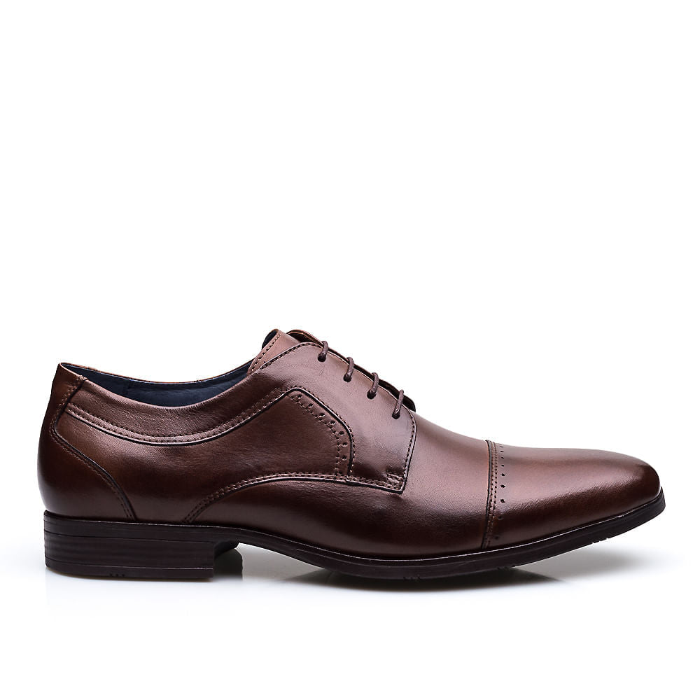 Sapato Masculino Social Fascar Derby Cap Toe Café em Couro