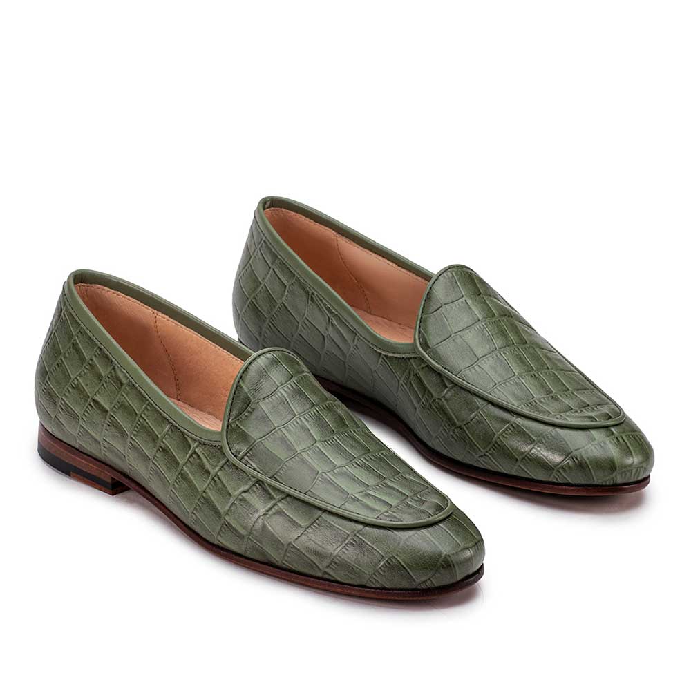 Mocassim Feminino Fascar Verde Sálvia Salto Baixo Em Couro