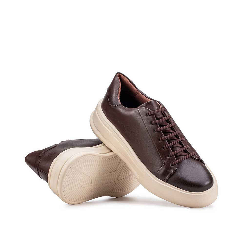 Tênis Masculino Casual Fascar Izi Marrom Em Couro